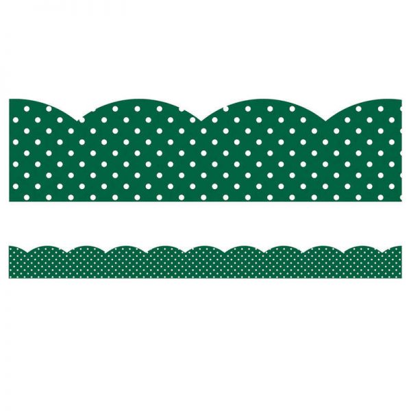 Schoolgirl Style™ Industrial Cafe Green with White Polka Dots Scalloped Border, 39'