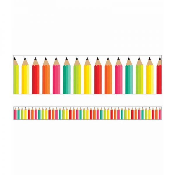 Schoolgirl Style™ Black, White & Stylish Brights Pencils Straight Borders, 36 Feet