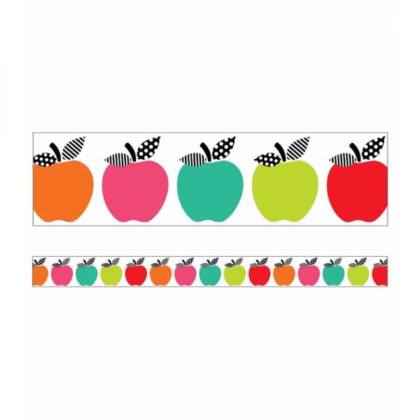 Schoolgirl Style™ Black, White & Stylish Brights Apples Straight Borders, 36 Feet