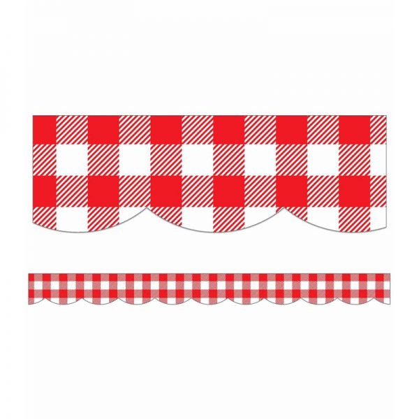 Schoolgirl Style™ Black, White & Stylish Brights Red Gingham Scalloped Borders, 39 Feet
