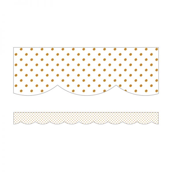 Schoolgirl Style™ Simply Boho White with Gold Dots Scalloped Borders, 39 Feet