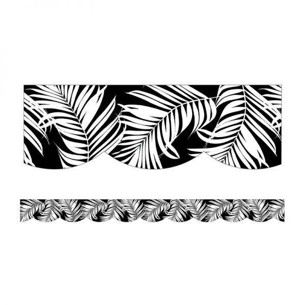 Schoolgirl Style™ Simply Boho Black with White Leaves Scalloped Borders, 39 Feet