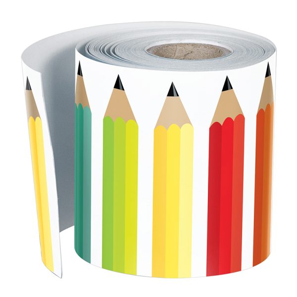 Schoolgirl Style™ Black, White & Stylish Brights Pencils Rolled Straight Border, 36 Feet