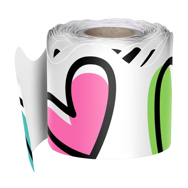 Carson Dellosa Education Kind Vibes Doodle Hearts Rolled Scalloped Border, 36 Feet