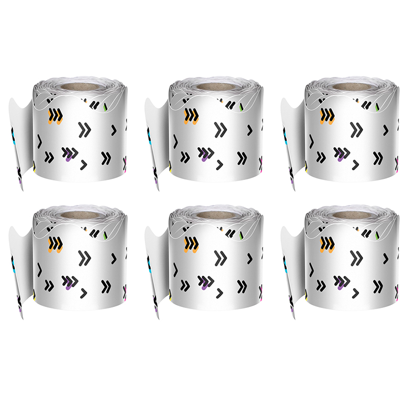 Carson Dellosa Education Kind Vibes Rainbow Doodles Rolled Scalloped Border, 36 Feet Per Roll, Pack of 6