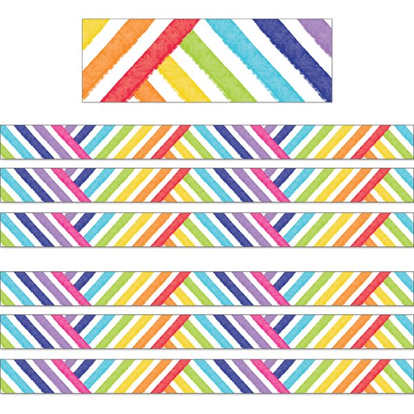 Schoolgirl Style™ Light Bulb Moments Crisscross Rainbow Straight Border, 36 Feet Per Pack, 6 Packs