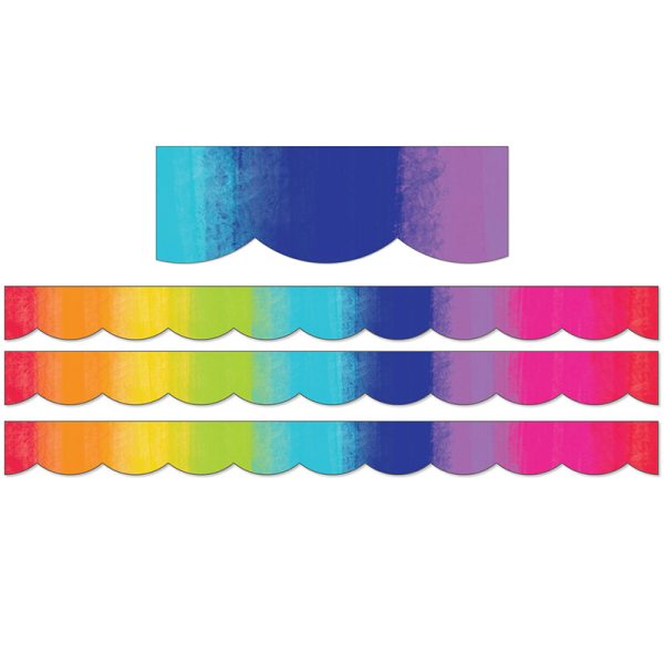 Schoolgirl Style™ Light Bulb Moments Watercolor Rainbow Scalloped Border, 39 Feet Per Pack, 3 Packs