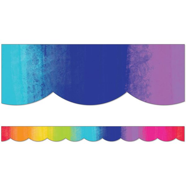 Schoolgirl Style™ Light Bulb Moments Watercolor Rainbow Scalloped Border, 39 Feet