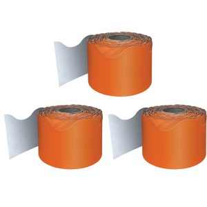 Carson Dellosa Education Orange Rolled Scalloped Border, 65 Feet Per Roll, Pack of 3
