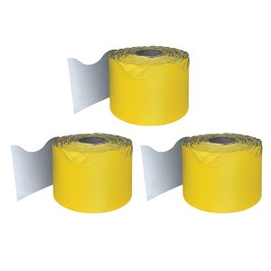 Carson Dellosa Education Yellow Rolled Scalloped Border, 65 Feet Per Roll, Pack of 3