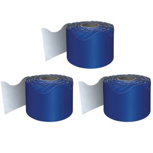 Carson Dellosa Education Navy Rolled Scalloped Border, 65 Feet Per Roll, Pack of 3