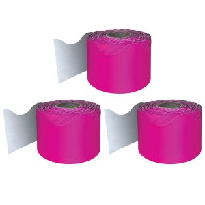 Carson Dellosa Education Hot Pink Rolled Scalloped Border, 65 Feet Per Roll, Pack of 3