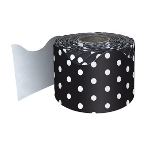 Carson Dellosa Education Black with White Polka Dots Rolled Scalloped Border, 65 Feet