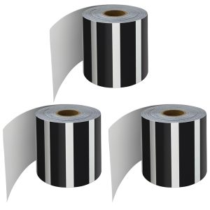 Carson Dellosa Education Black and White Vertical Stripes Rolled Straight Border, 65 Feet Per Roll, Pack of 3