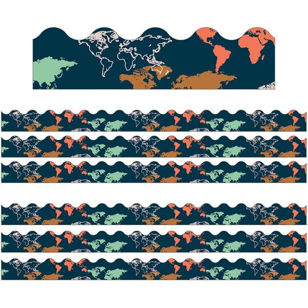 Carson Dellosa Education Let's Explore World Map Scalloped Border, 36 Feet Per Pack, 6 Packs