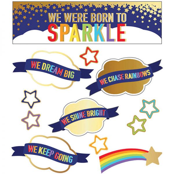 Carson Dellosa Education Sparkle + Shine We Were Born to Sparkle Mini Bulletin Board Set, 37 Pieces