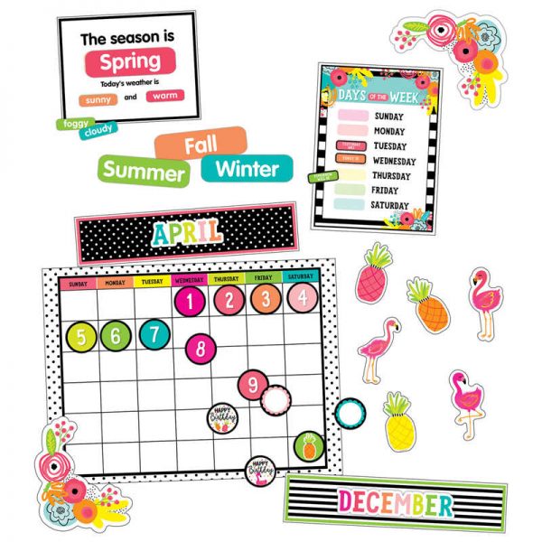 Schoolgirl Style™ Simply Stylish Tropical Pineapple Calendar Bulletin Board Set, 92 Pieces