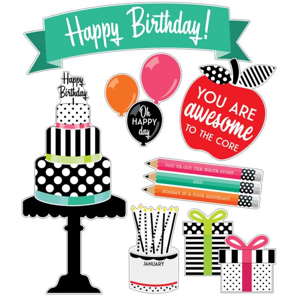 Schoolgirl Style™ Black, White & Stylish Brights Birthday Bulletin Board Set