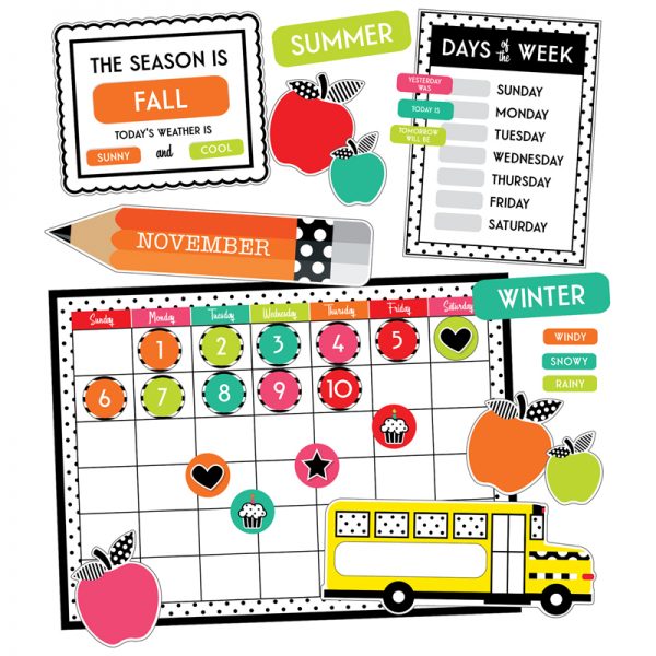 Schoolgirl Style™ Black, White & Stylish Brights Calendar Bulletin Board Set