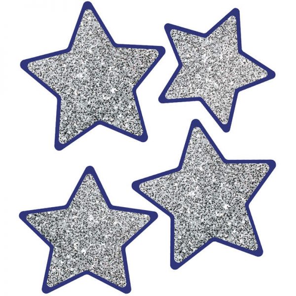 Carson Dellosa Education Sparkle + Shine Solid Silver Glitter Stars Cut-Outs, 36 Per Pack, 3 Packs