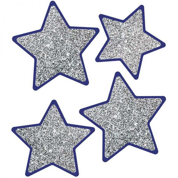 Carson Dellosa Education Sparkle + Shine Solid Silver Glitter Stars Cut-Outs, Pack of 36