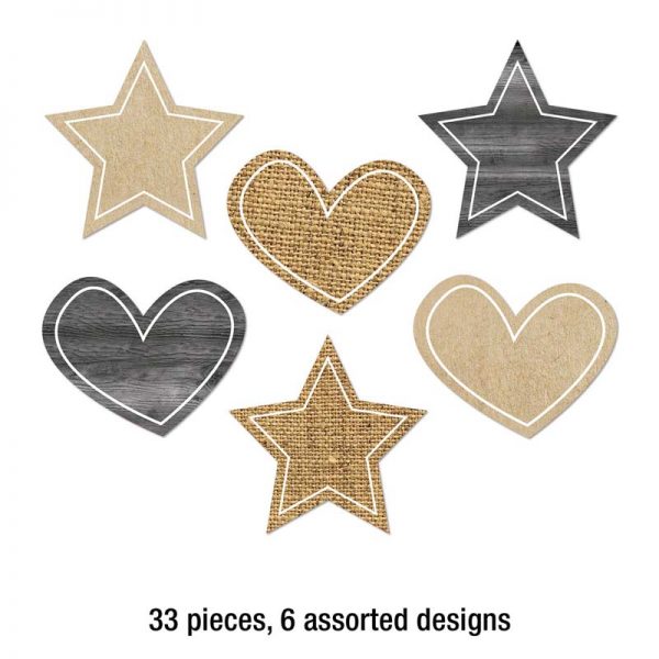 Schoolgirl Style™ Simply Stylish Burlap Stars and Hearts Cut-Outs, Pack of 33