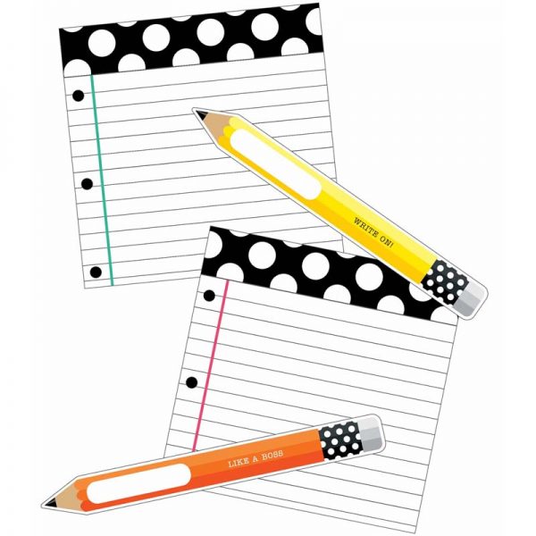 Schoolgirl Style™ Black, White & Stylish Brights Pencils and Papers Cut-Outs, Pack of 12