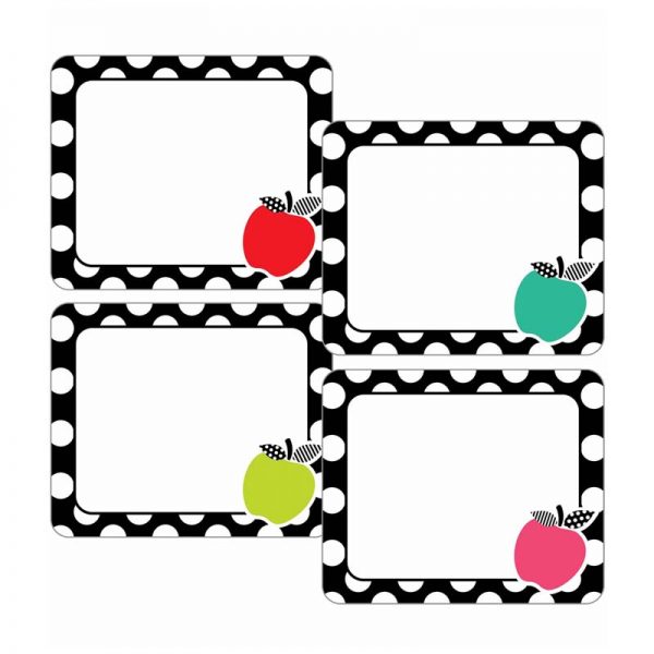 Schoolgirl Style™ Black, White & Stylish Brights Apple Name Tags, Pack of 40