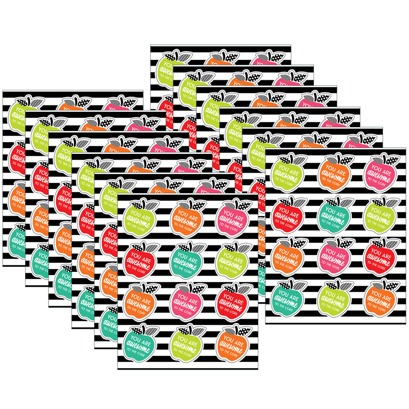 Schoolgirl Style™ Black, White & Stylish Brights Motivational Apples Stickers, 72 Per Pack, 12 Packs