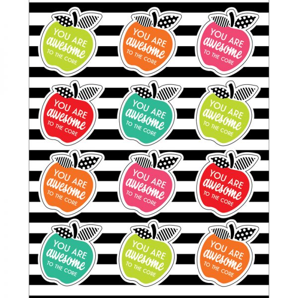 Schoolgirl Style™ Black, White & Stylish Brights Motivational Apples Stickers, Pack of 72