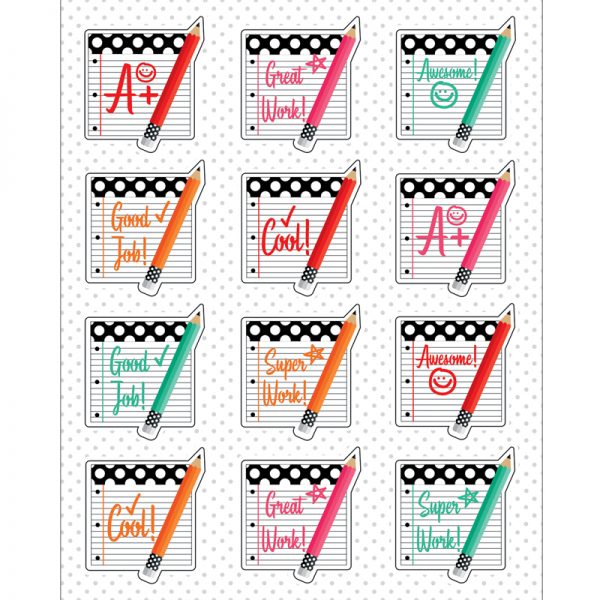 Schoolgirl Style™ Black, White & Stylish Brights Motivators Stickers, Pack of 72