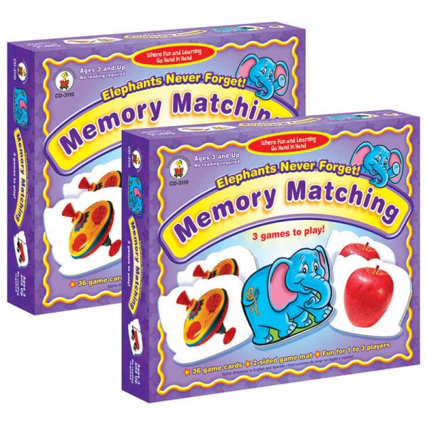 Carson Dellosa Education Elephants Never Forget: Memory Matching Board Game, Grade PK-K, Pack of 2