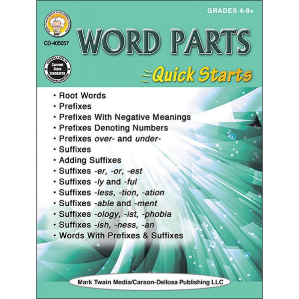 Mark Twain Media Word Parts Quick Starts Workbook, Grade 4-12, Paperback