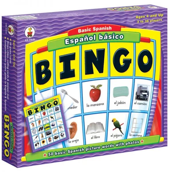 Carson Dellosa Education Español básico Basic Spanish: BINGO Board Game Grade PK-1