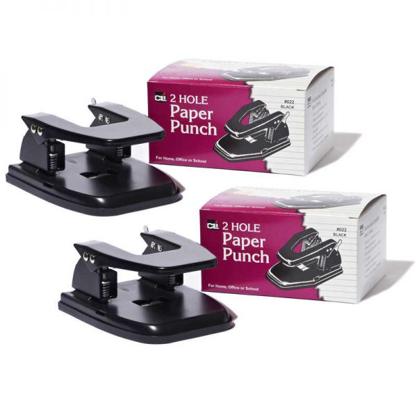 Charles Leonard 2-Hole Paper Punch, 2 3/4" Center, 30 Sheet Capacity, Black, Pack of 2