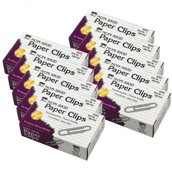 Charles Leonard Non-Skid Standard Paper Clips, 1000 Per Box, 10 Boxes