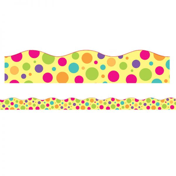 Charles Leonard Magnetic Scallop Borders/Trims, 1.5" x 24", Colorful Dot Theme, Pack of 12