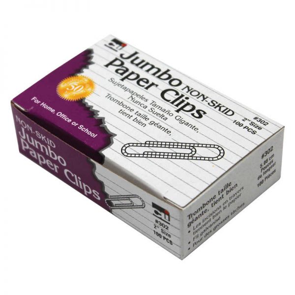 Charles Leonard Paper Clips, Non-Skid, Jumbo, Silver, 100 Per Box, 10 Boxes