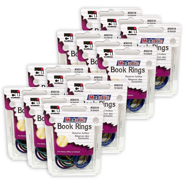 Charles Leonard, Inc. Loose Leaf Rings, 1" Diameter, Metallic Assorted Colors, 10 Per Pack, 12 Packs