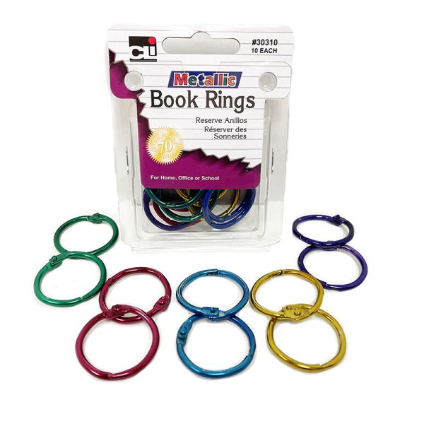 Charles Leonard, Inc. Loose Leaf Rings, 1" Diameter, Metallic Assorted Colors, Pack of 10