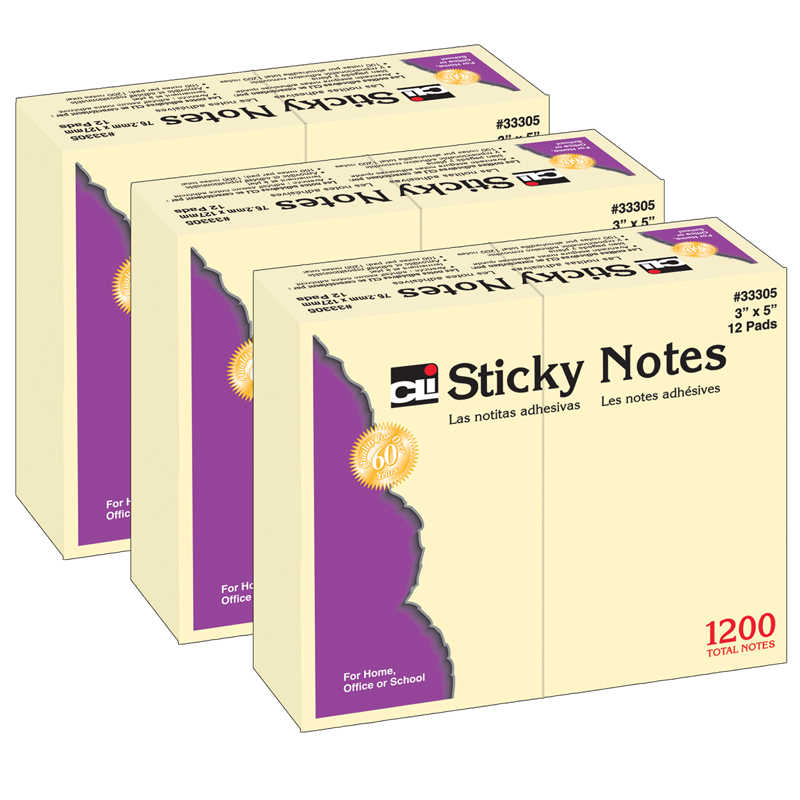 TeachersParadise Charles Leonard Sticky Note Pads, 3" x 5" Plain, 12