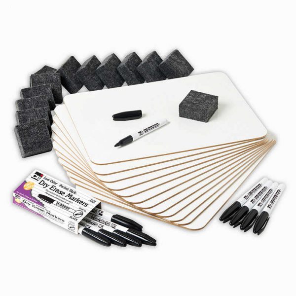 Charles Leonard Dry Erase Classpack, Plain/Lined 2-Sided Boards, Markers & Erasers, Pack of 12