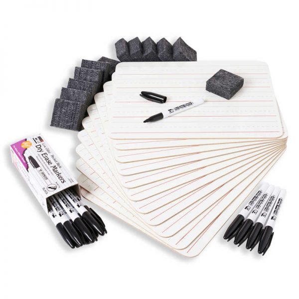 Charles Leonard Magnetic Dry Erase Classpack, Plain/Lined 2-Sided Boards, Markers & Erasers, Pack of 12