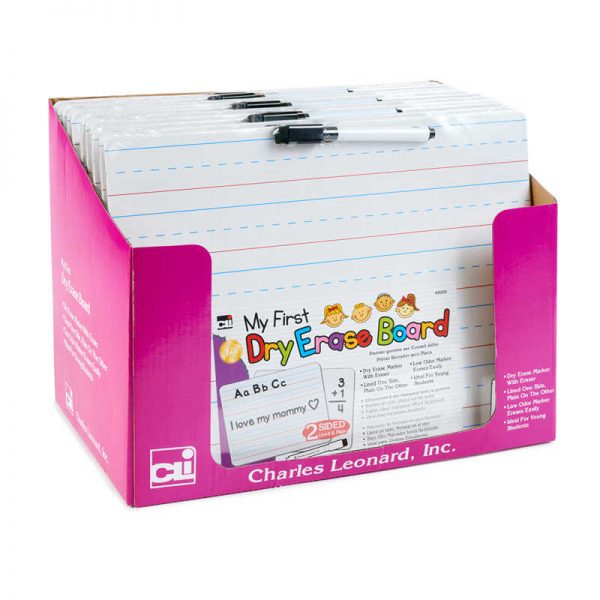 Charles Leonard "My First" Dry Erase Board with Marker/Eraser, Two-Sided Plain/Lined, White, Pack of 12