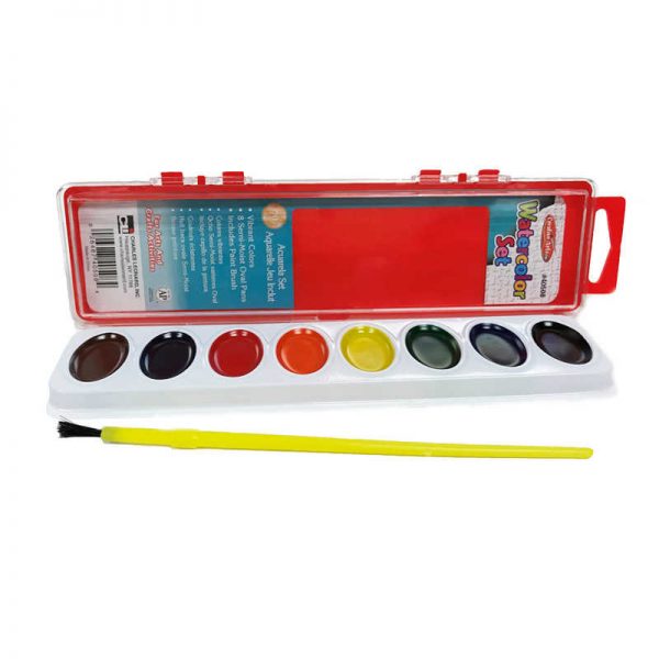 Charles Leonard, Inc. Water Color Set Paint,  Oval Pan w/Brush, 8 Assorted Colors, 1 Set