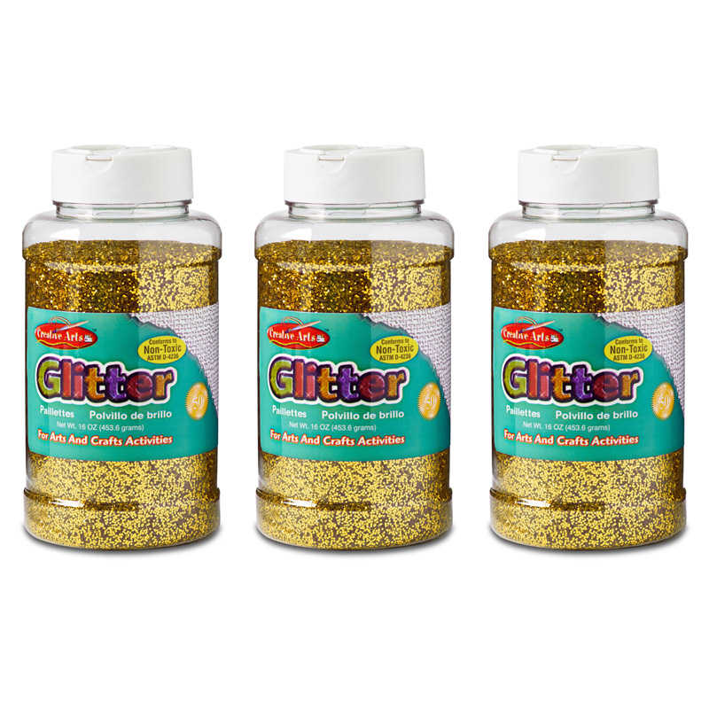Charles Leonard Creative Arts™ Glitter, 1 lb. Bottle, Gold, Pack of 3