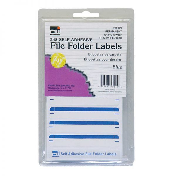 Charles Leonard File Folder Labels, Self-Adhesive, 0.56 x 3.43 Inches, Blue, 248-Count