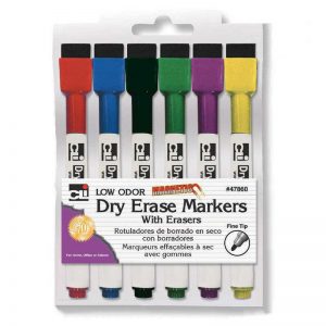 Charles Leonard Magnetic Dry Erase Markers with Erasers, Pack of 6
