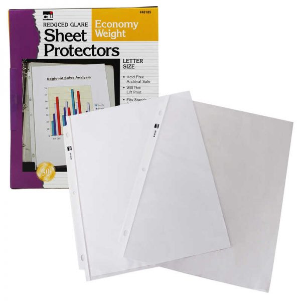 Charles Leonard Sheet Protectors, Top Loading with Binder Holes, 2 Mils Economy Weight, Non-Glare, Letter Size, Clear, Pack of 50