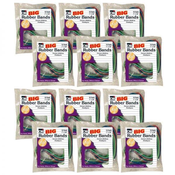 Charles Leonard Big Rubber Bands, 7" x 1/8", 12 Per Pack, 12 Packs